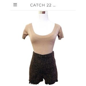 Free People Brown Tweed Fringe High Waisted Shorts
